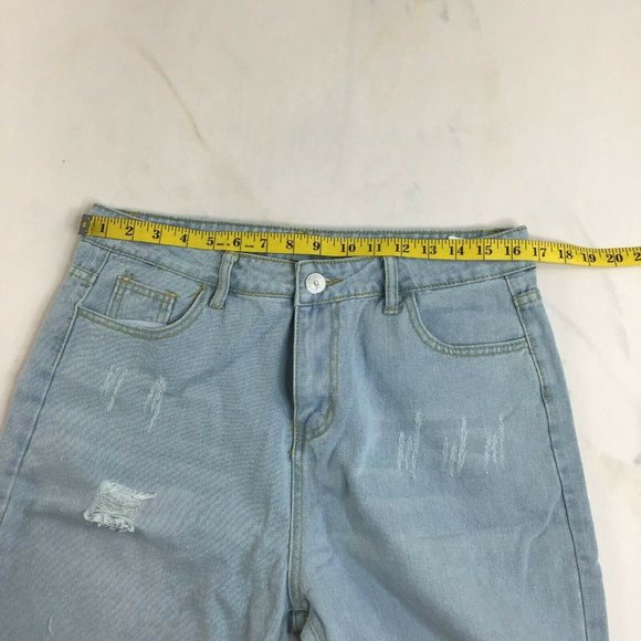 Coeur De Vague Women's Blue Highly Distressed Crop Tapered Jeans Size L - Picture 6 of 9